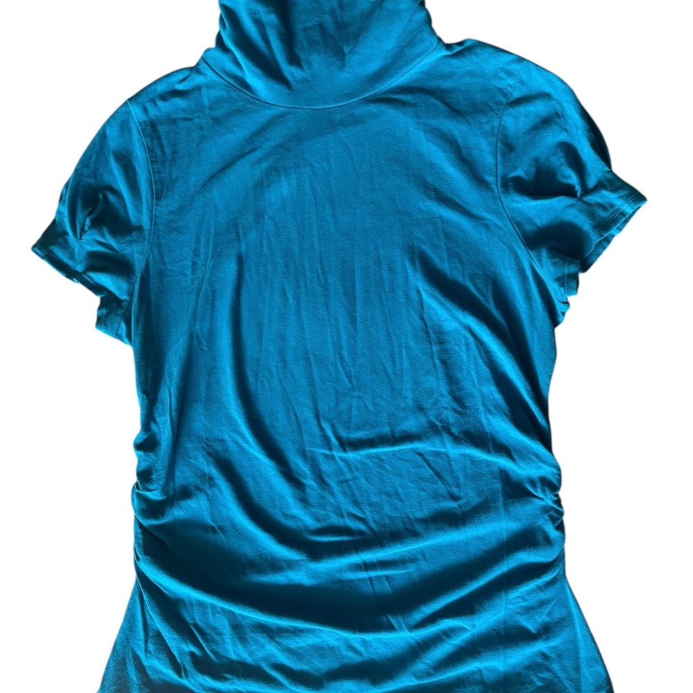 Kenneth Cole Reaction Ruched Womens Turquoise Blue Shirt Size M